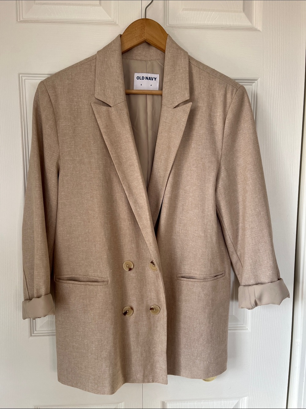Old Navy Women's Beige Double-Breasted Blazer Jacket
